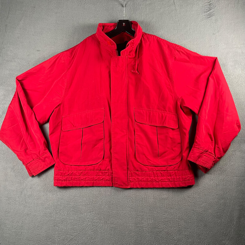 Vintage London Fog  Jacket w/Hidden Hood Mens Large 46 Red Zip Up Hipster Rocker